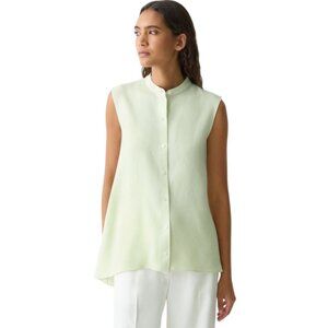 245$ Theory Asymmetric Drape Shirt Top Sleeveless Women's Size S Medium Green